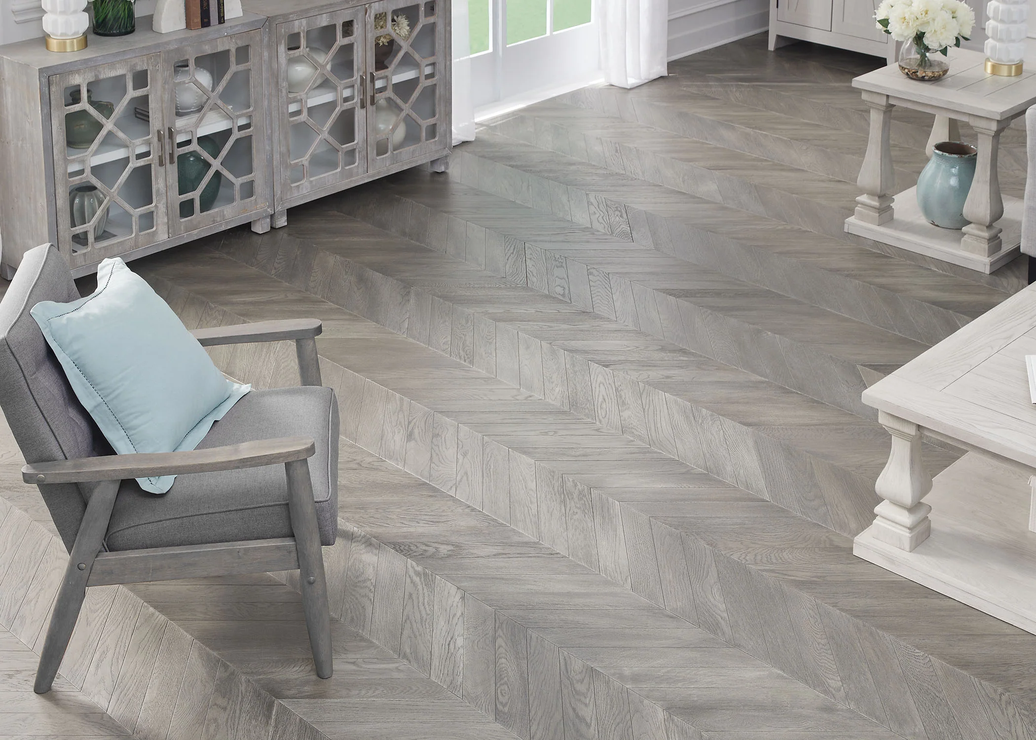 5/8 in. West Village Chevron Wire Brushed Prefinished Engineered Hardwood 11.42 in. Wide - Image 3